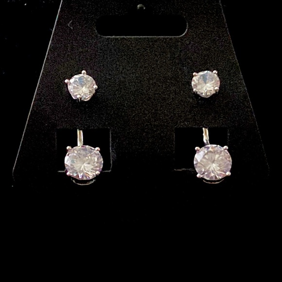 Platinum-Plated Front Back 2 in 1 CZ Stud and Ear Jacket Earrings (5 cttw) - Picture 1 of 6